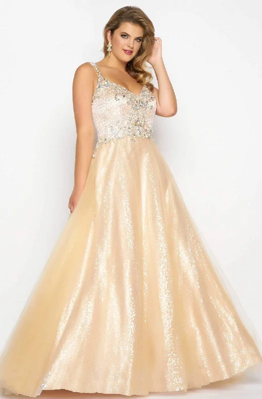 women's pear-shaped body dressesMac Duggal - 65037F Embellished Shimmering Evening Gown