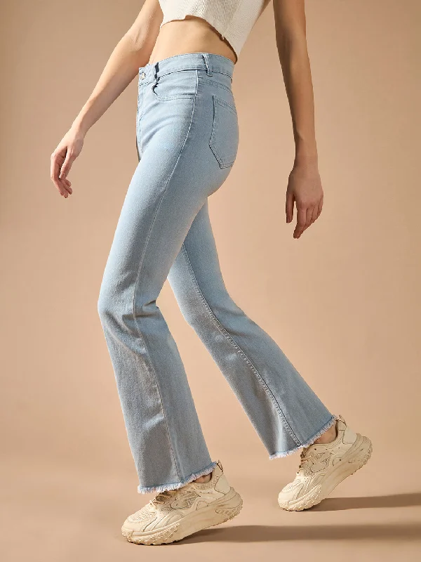 women's denim jeans with ripped knees24/7 Comfort Women's Light Blue Bootcut High Rise Cropped Stretchable Denim Jeans