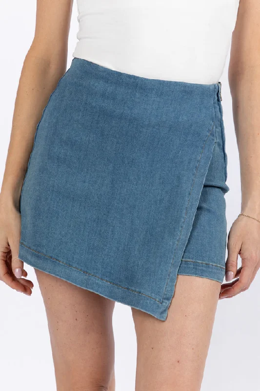 women's pajama-style formal skirtsMy Favorite Medium Wash Denim Skort