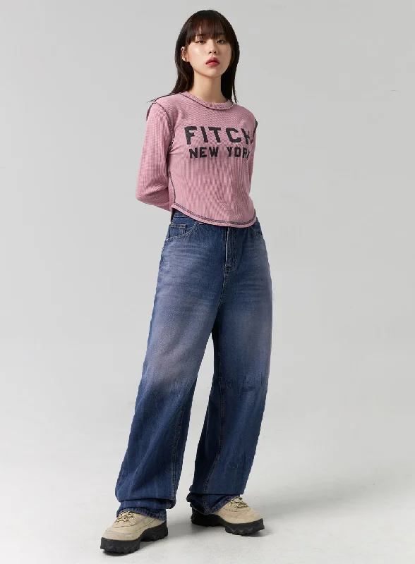 women's denim jeans with geometric patternsWide Leg Cotton Jeans CG331