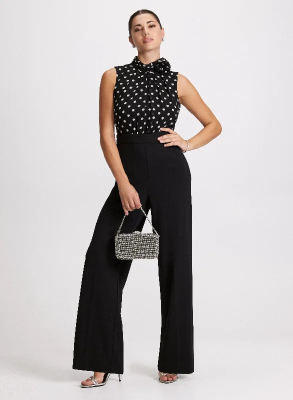 women's casual jumpsuitsPolka Dot Rosette Detail Jumpsuit