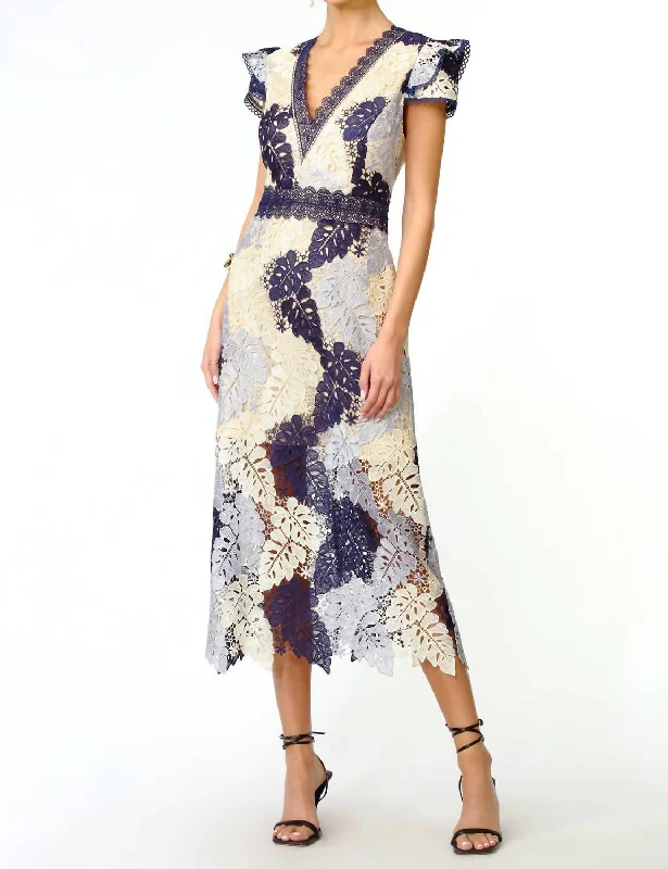 women's cotton dressesCrochet Lace Midi Dress in Navy