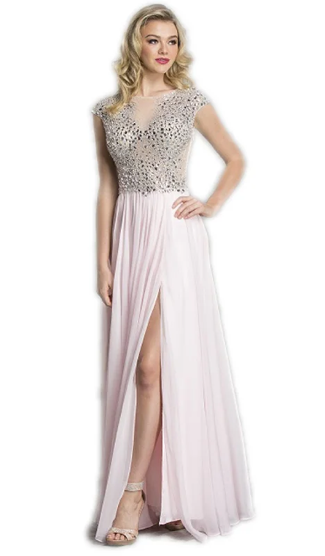 women's satin dressesAspeed Design - Crystal Embellished A-Line Evening Dress