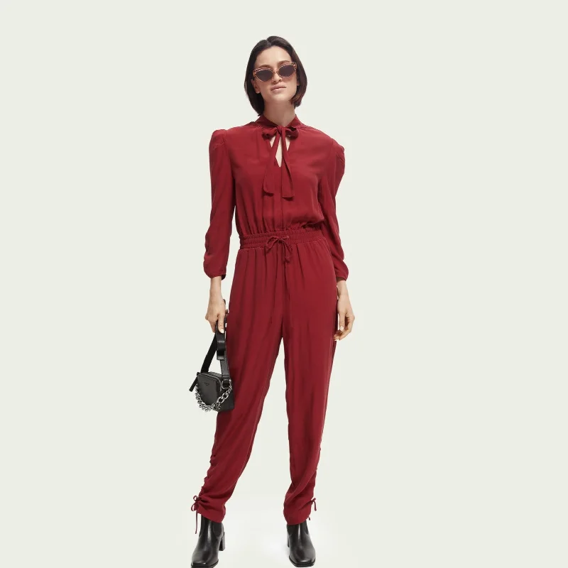 women's jumpsuits for petite womenJumpsuit with Gathered Details (Red)