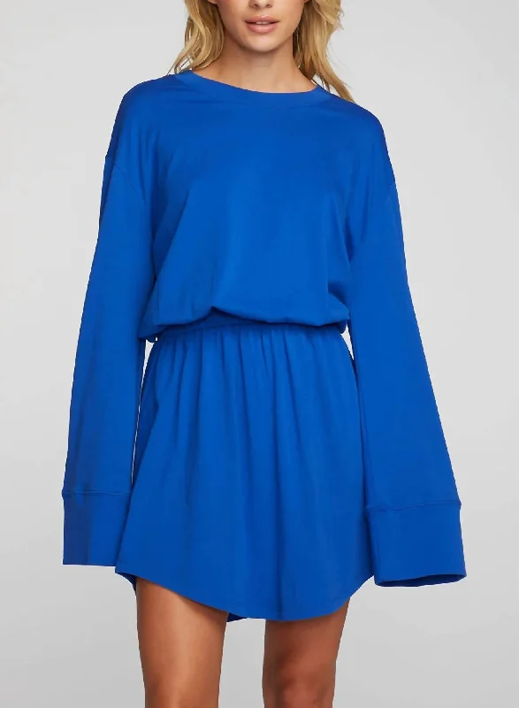 women's sleeveless dressesCotton Jersey Mini Dress With Wide Sleeves in Cobalt Blue