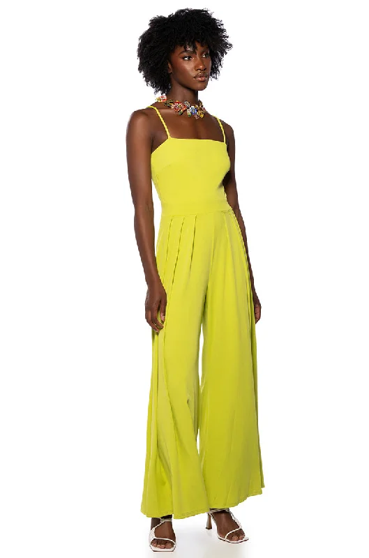 women's jumpsuits with cinched waistsMEL WIDE LEG JUMPSUIT IN LIME