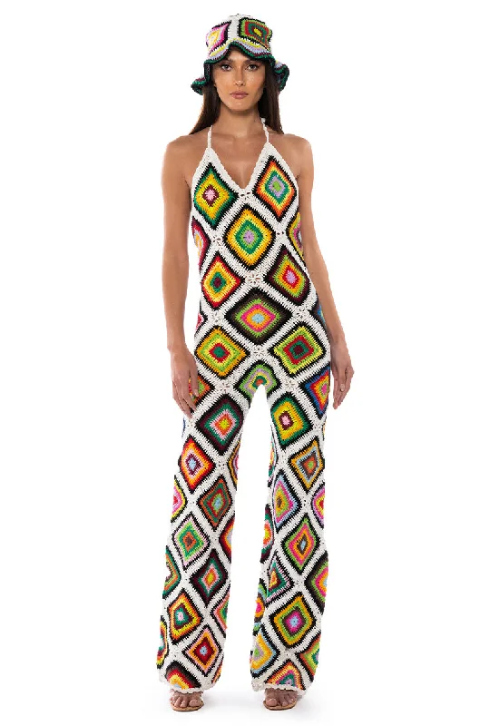 women's jumpsuits for everyday wearTHE WAY YOU GROOVE CROCHET HALTER JUMPSUIT