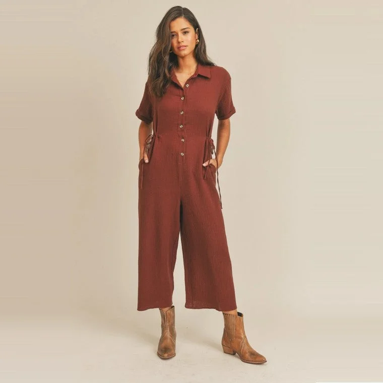 women's jumpsuits for cozy daysButton Front Jumpsuit (Espresso)