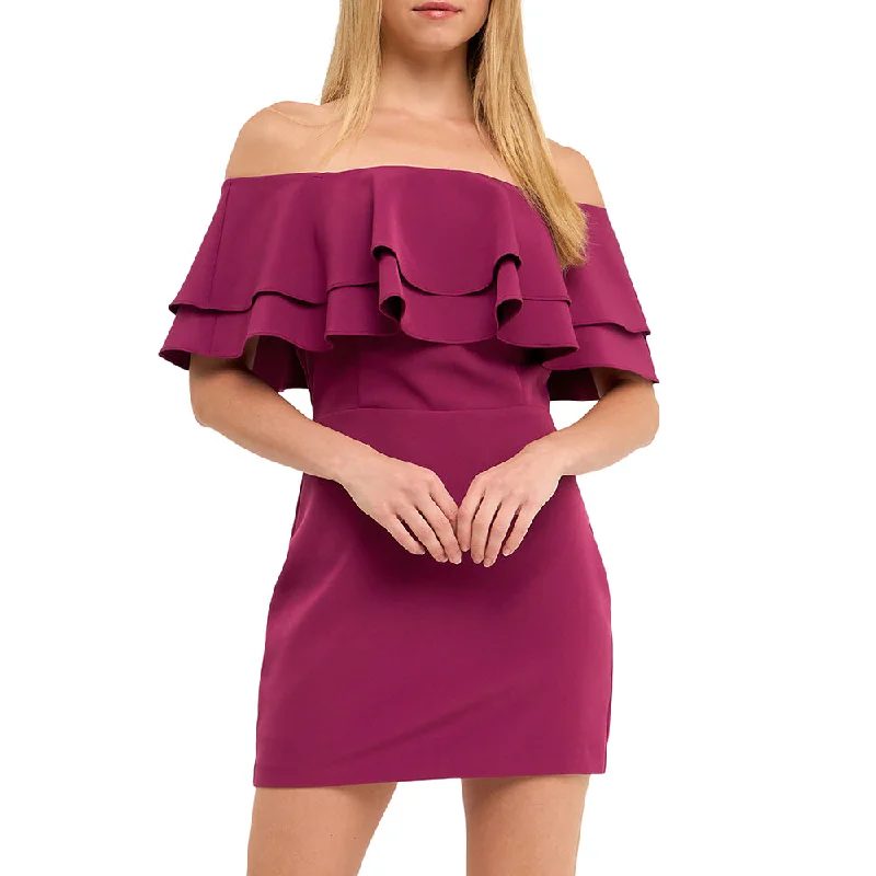 women's business casual dressesRuffled Off Shoulder Mini Dress