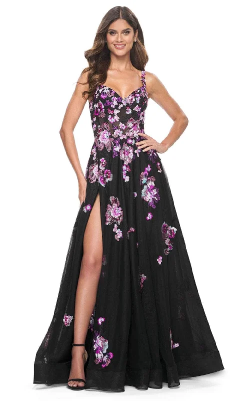 women's prom dressesLa Femme 32030SC - V-Neck Floral Sequin Evening Gown