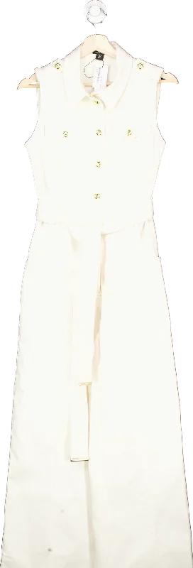 women's glam jumpsuitsKaren Millen Ivory Tailored Denim Belted Shirt Wide Leg Jumpsuit UK 10