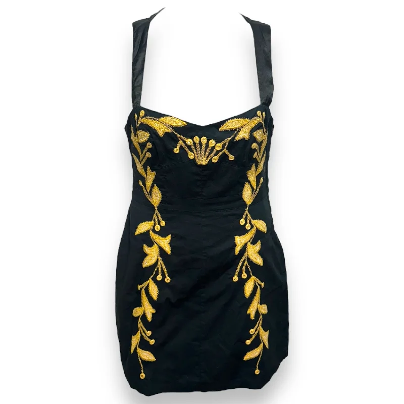 women's lightweight dressesLeaf Motif Mini Dress By Free People In Black & Gold, Size: 12