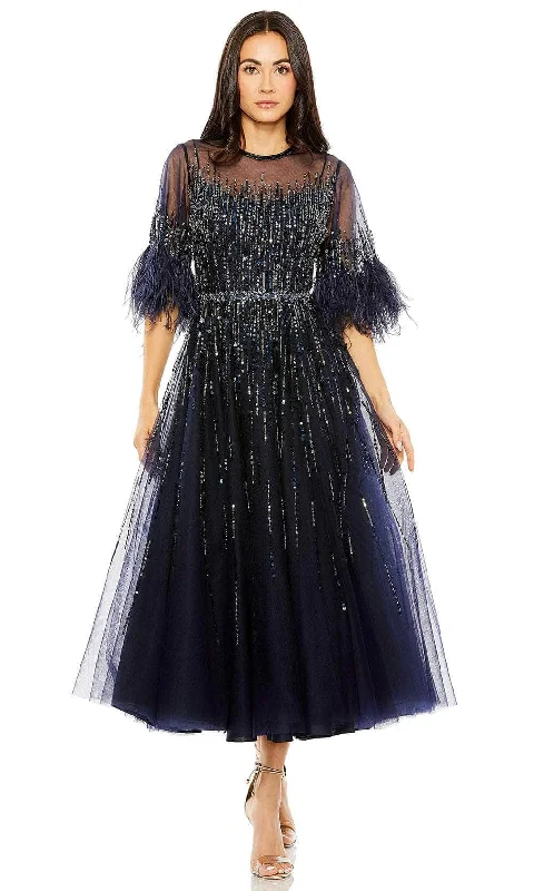 women's sleeveless dressesMac Duggal 42097 - Feathered Illusion Sleeve Evening Dress