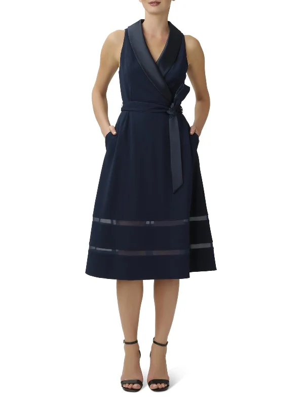 women's high-end dressesWomens Satin Trim Calf Midi Dress