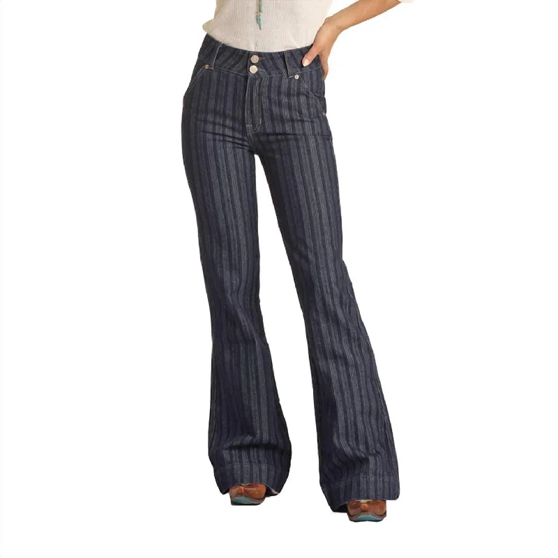 women's workout pantsHigh Rise Stripe Jacquard Trouser Jean In Dark Wash