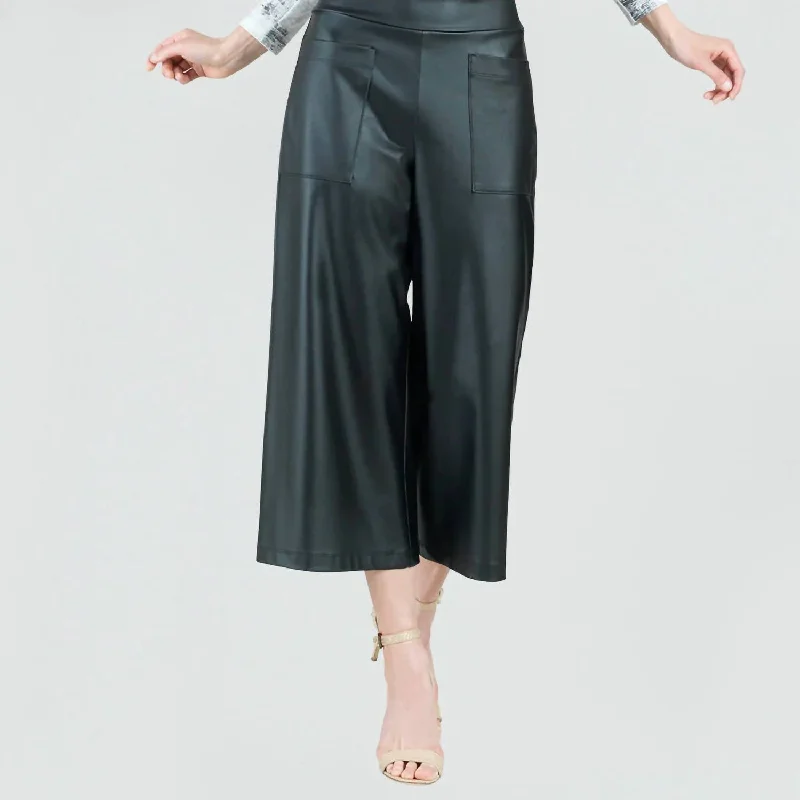 women's cotton pantsLiquid Leather Front Pocket Gaucho Pants In Black