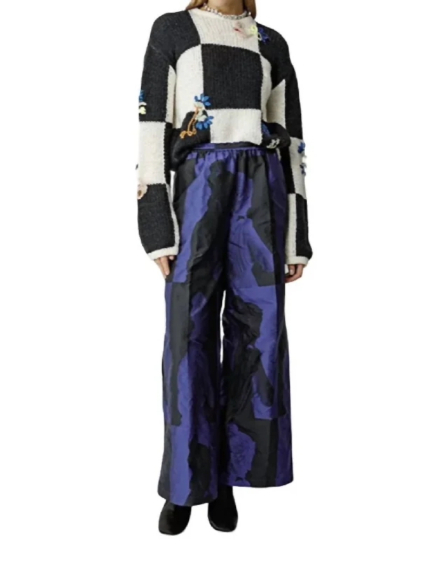 women's luxury pantsMusa Jacquard Elasticated Pants In Blue