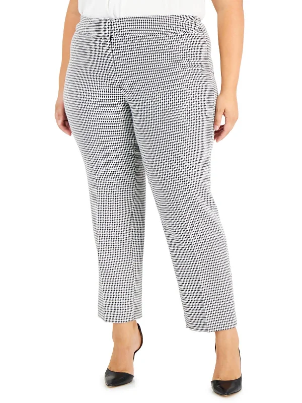 women's cashmere pantsPlus Womens Mid Rise Houndstooth Straight Leg Pants