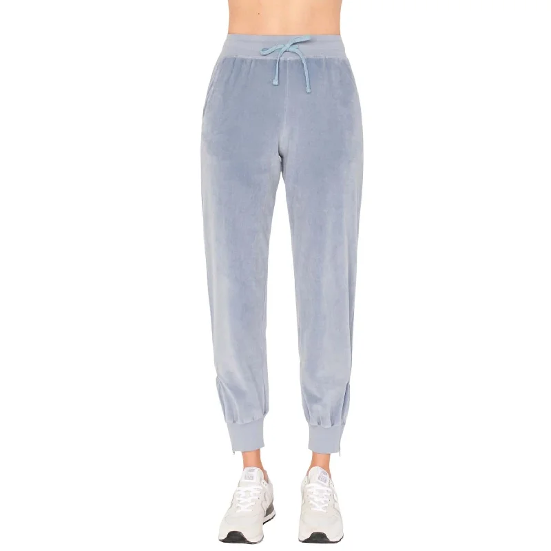 women's velvet pantsWomen's Velour Zip Ankle Jogger In Ocean