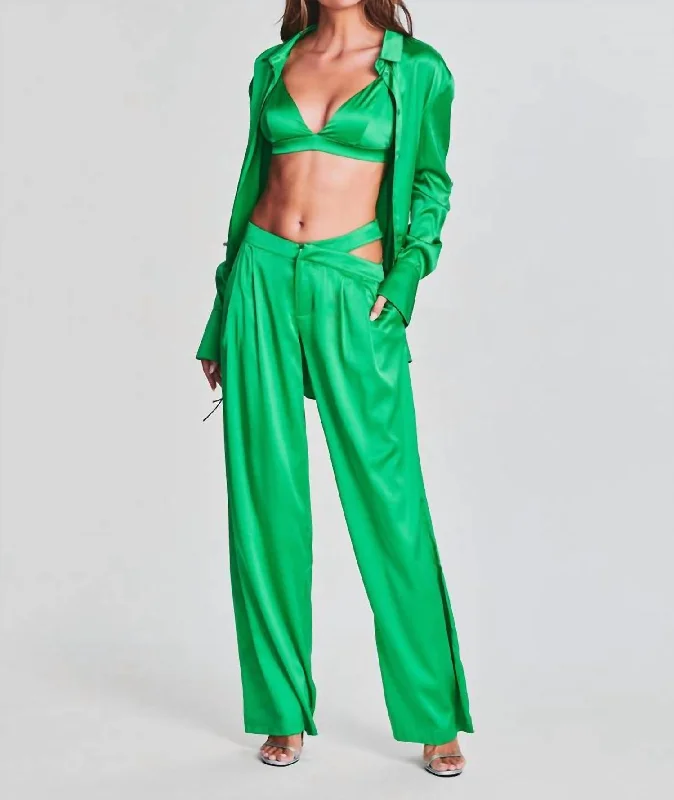 women's lace-up pantsZarri Silk Pant In Kelly Green