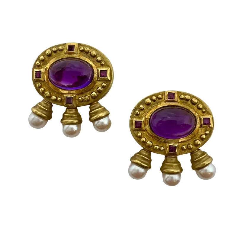 women's high-low dresses18K Gold Earclip with Amethyst, Ruby and Akoya Pearls