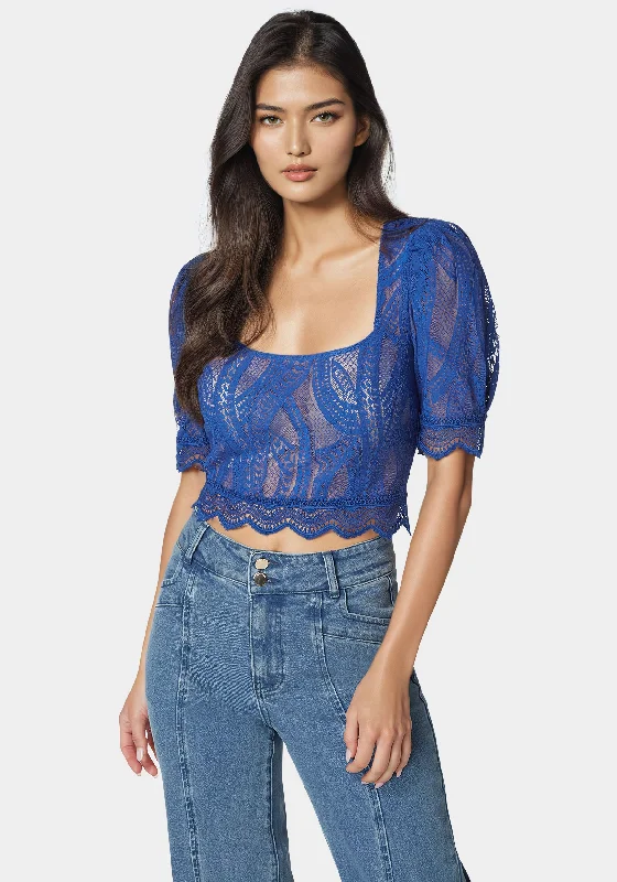 women's easy-to-wear dressesScallop Hem Lace Trapeze Neck Top