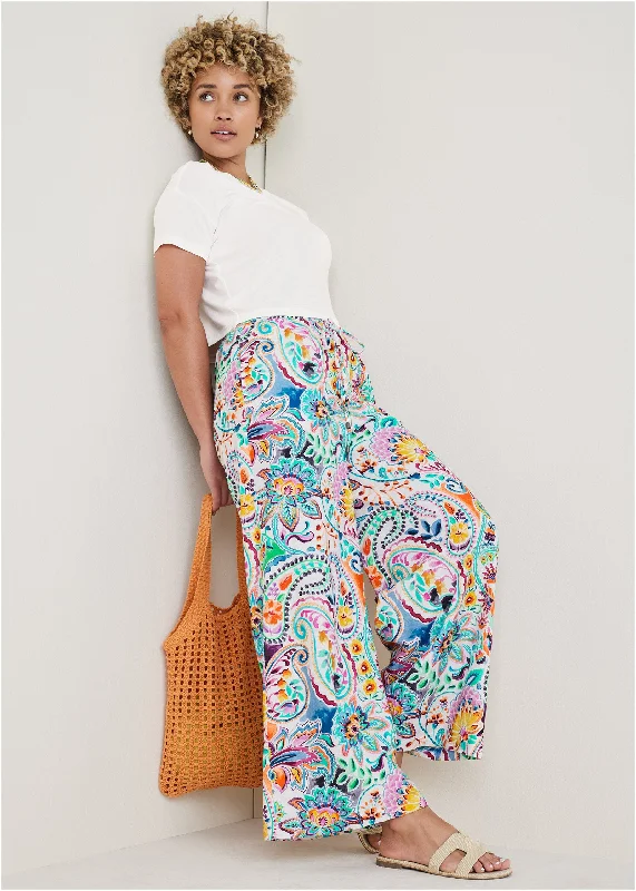 women's eco-friendly dressesCotton Linen Wide Leg Pants - Fiesta Floral