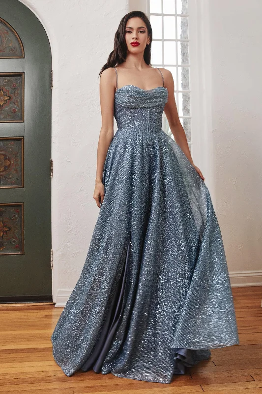 women's boho dressesCinderella Divine CD252C Spaghetti Strap Prom Dress Smoky Blue