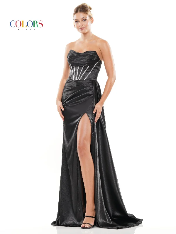 women's sustainable dressesColors 3102 Long Strapless Fitted Prom Dress