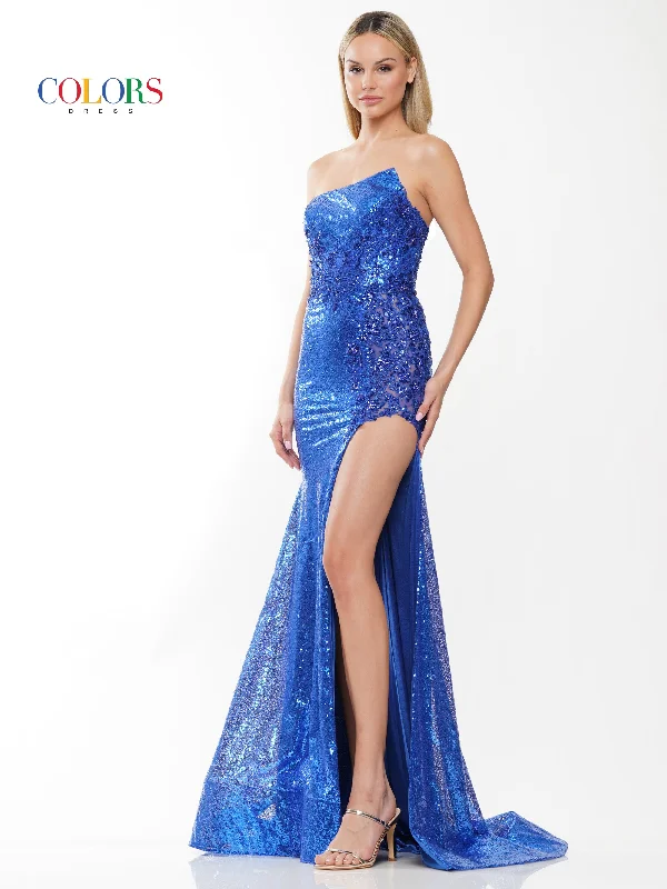 women's cocktail dressesColors 3129 Long Strapless Fitted Sequin Prom Dress