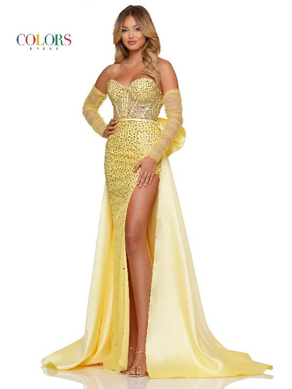 women's wrap dressesColors 3168 Long  Formal Beaded Overskirt Prom Dress with Sleeves