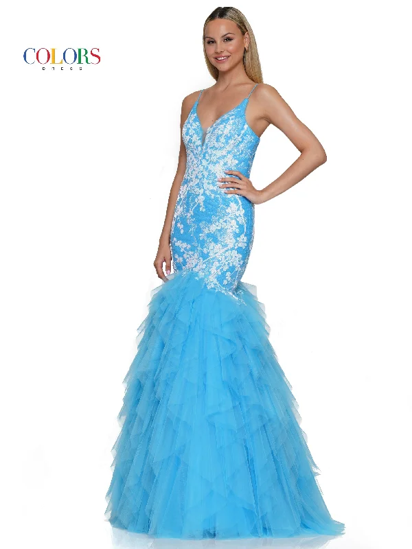 women's trendy dressesColors 3201 Long Formal Sequin Mesh Mermaid Prom Dress