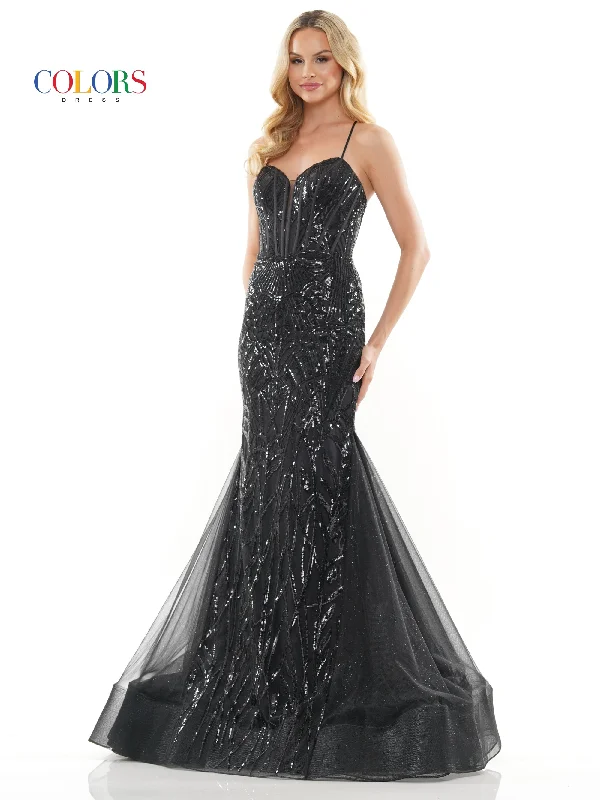 women's bespoke dressesColors 3203 Long Formal Glitter Mesh Mermaid Prom Dress