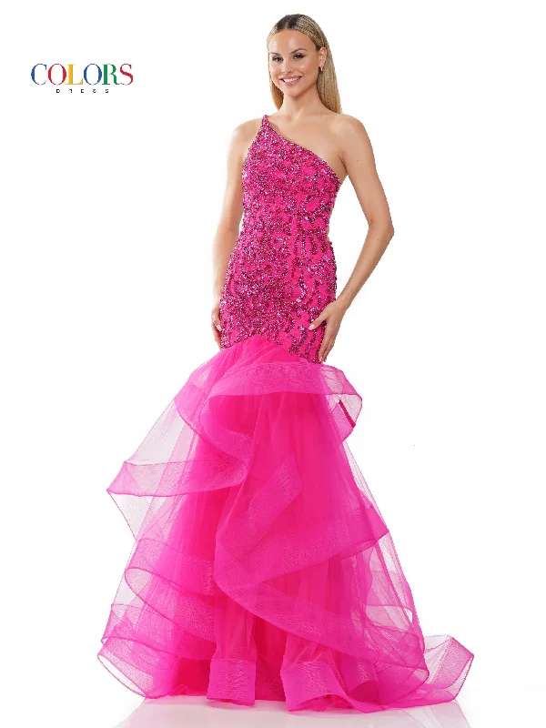 women's formal dressesColors 3209 Long One Shoulder Formal Mermaid Prom Dress