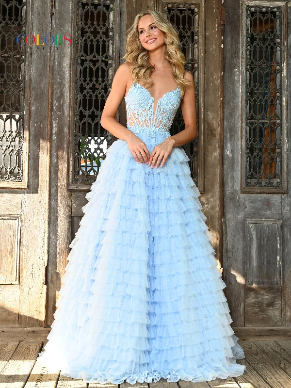 women's shift dressesColors 3219 Prom Long Spaghetti Strap Beaded mesh ball Gown