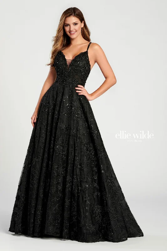 women's bell-sleeved dressesEllie Wilde EW120135 Prom Formal Beaded Long Ball Gown