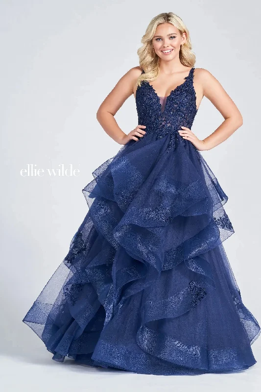 women's easy-to-wear dressesEllie Wilde EW122080 Prom Long Dress Tiered ball Gown