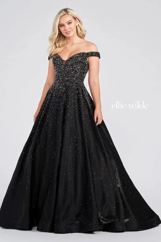 women's prom dressesEllie Wilde EW122106 Long Beaded Ball Gown Pocket Prom Dress