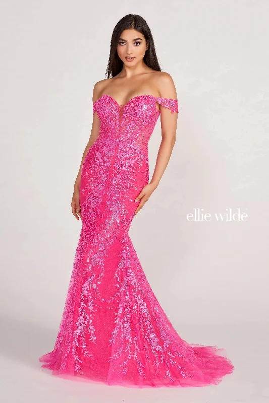 women's empire waist dressesEllie Wilde EW34007 Long Mermaid Formal Sequin Prom Dress