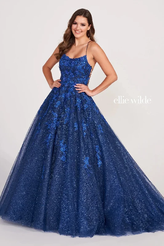 women's stretchy dressesEllie Wilde EW34026 Long Formal Prom Glitter Ball Gown