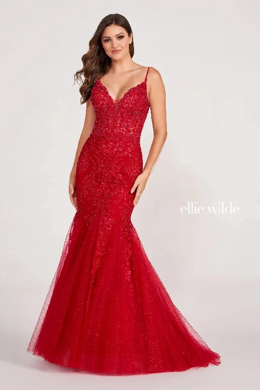 women's made-to-order dressesEllie Wilde EW34033 Beaded Mermaid Long Formal Glitter Prom Dress