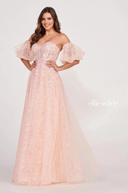 women's made-to-order dressesEllie Wilde EW34073 Long Ball Gown Detachable Sleeve Prom Dress