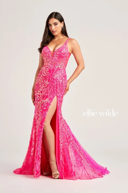 women's evening dressesEllie Wilde EW35201 Long Formal Sequin Pocket Prom Dress