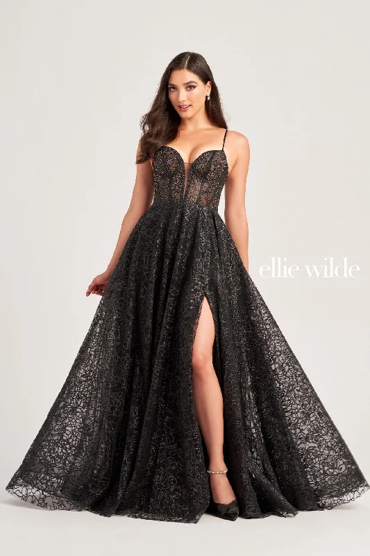 women's shift dressesEllie Wilde EW35216 Long Beaded Formal Pocket Prom Dress