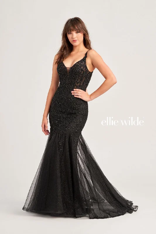 women's empire waist dressesEllie Wilde EW35227 Glitter Mermaid Long Formal Prom Gown