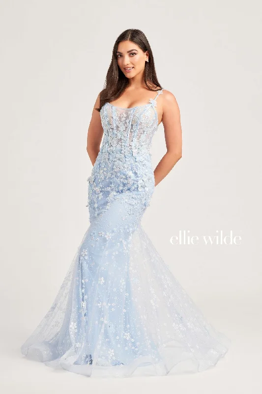 women's silk dressesEllie Wilde EW35241 Fitted Long Formal Glitter Prom Gown