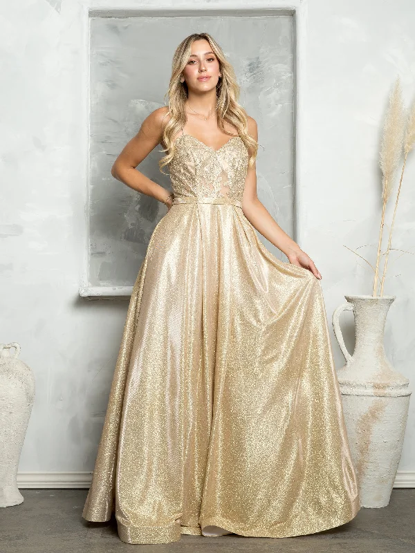 women's easy-to-wear dressesEva Fashion 3478 Long Ball Gown Metallic Formal Prom Dress