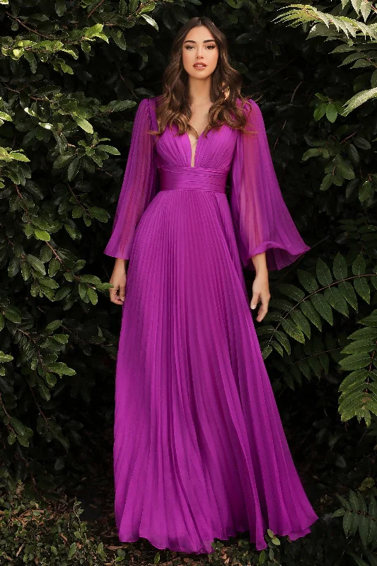 women's vacation dressesCinderella Divine CD242 Long Sleeve Pleated Formal Prom Dress Orchid