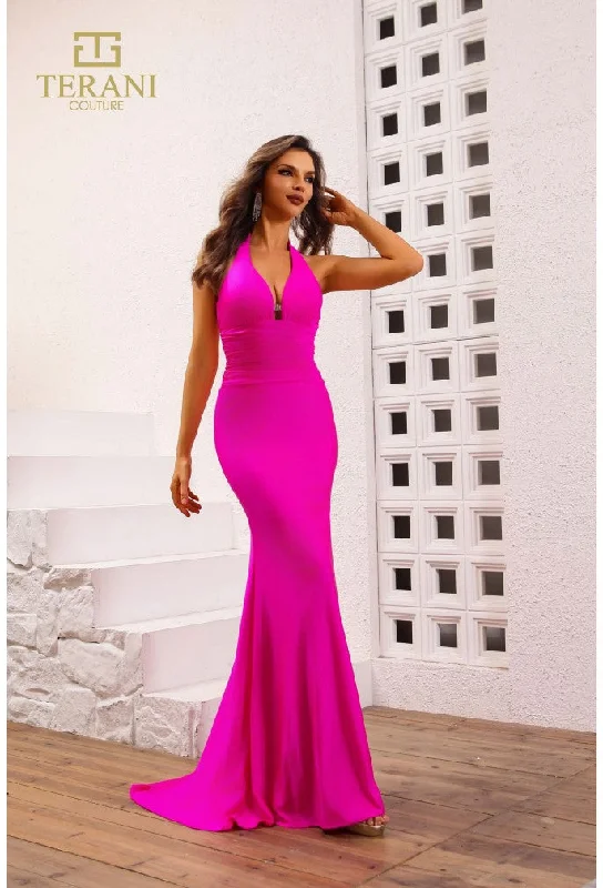 women's solid color dressesTerani Couture 251P4139 Fitted Long Formal Prom Dress