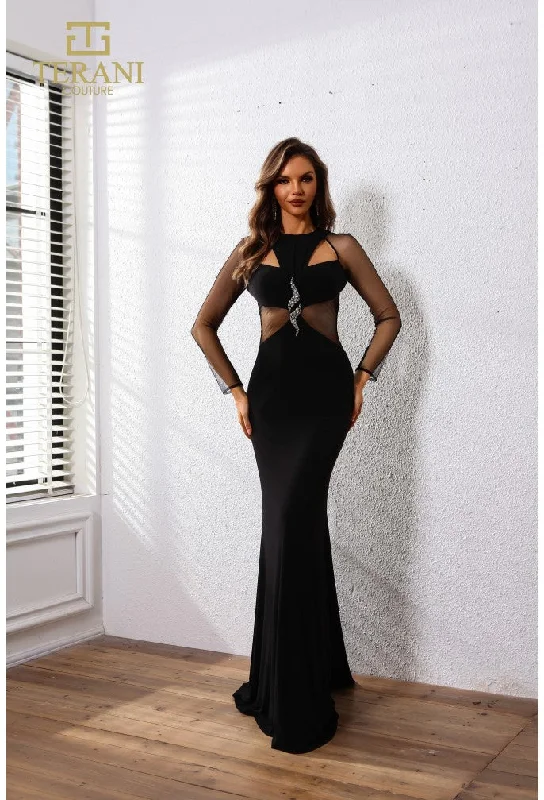 women's halter dressesTerani Couture 251P4552 Long Sleeve Formal Fitted Prom Dress